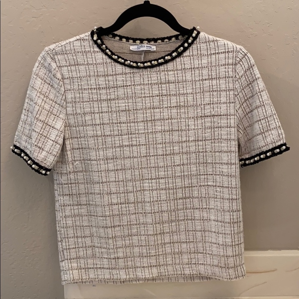 Zara faux pearl rim top
